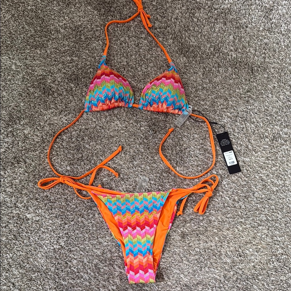 Fashion Nova Colorful Zigzag Bikini Set